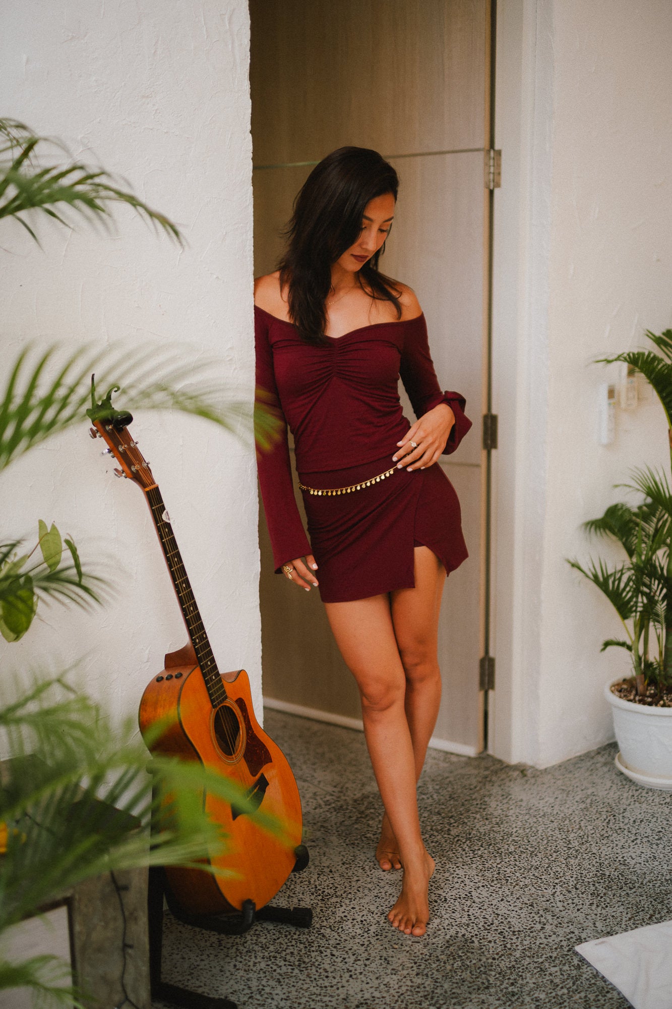 Long Persephone Top - Cherry Stone