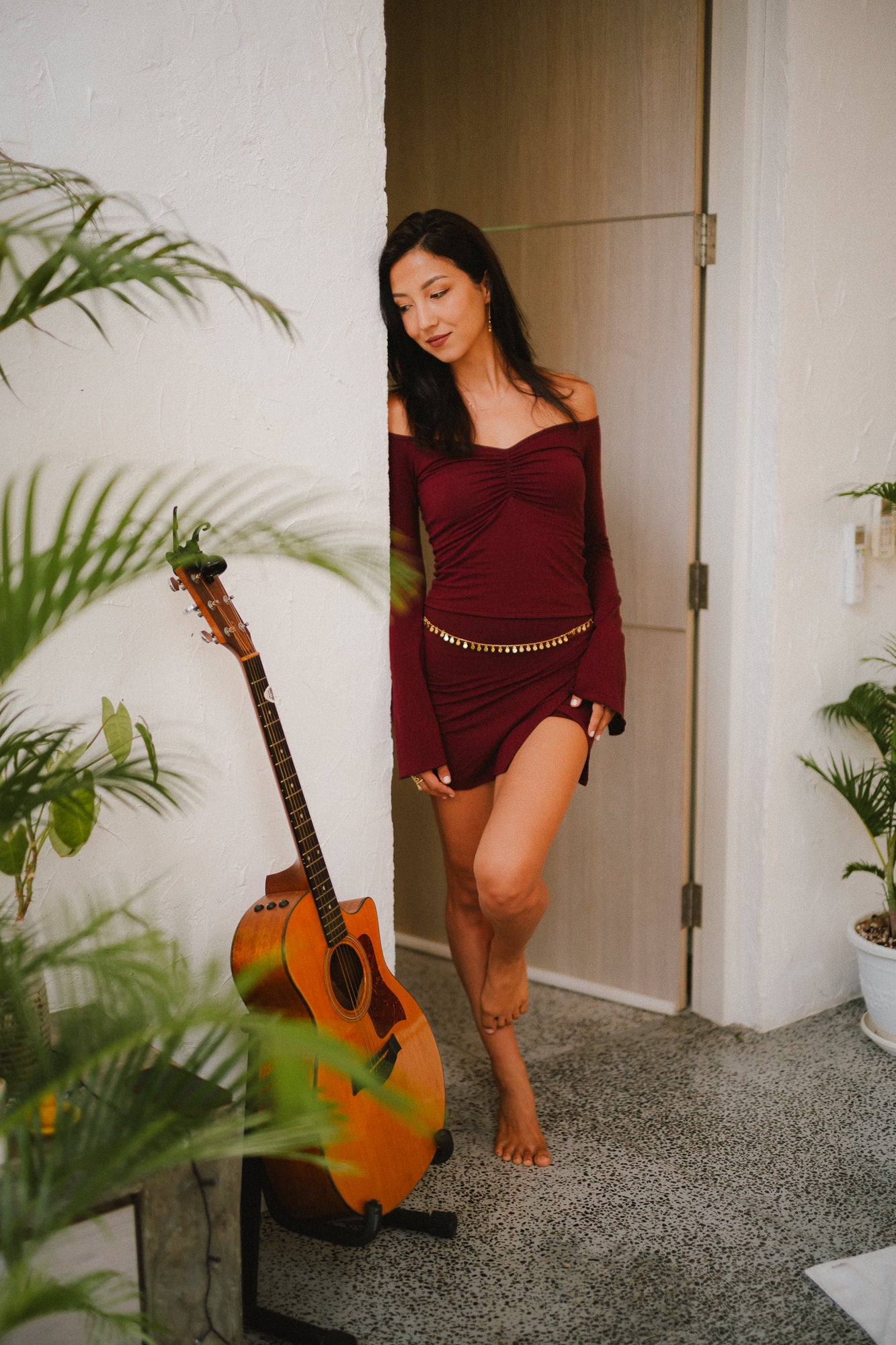 Long Persephone Top - Cherry Stone