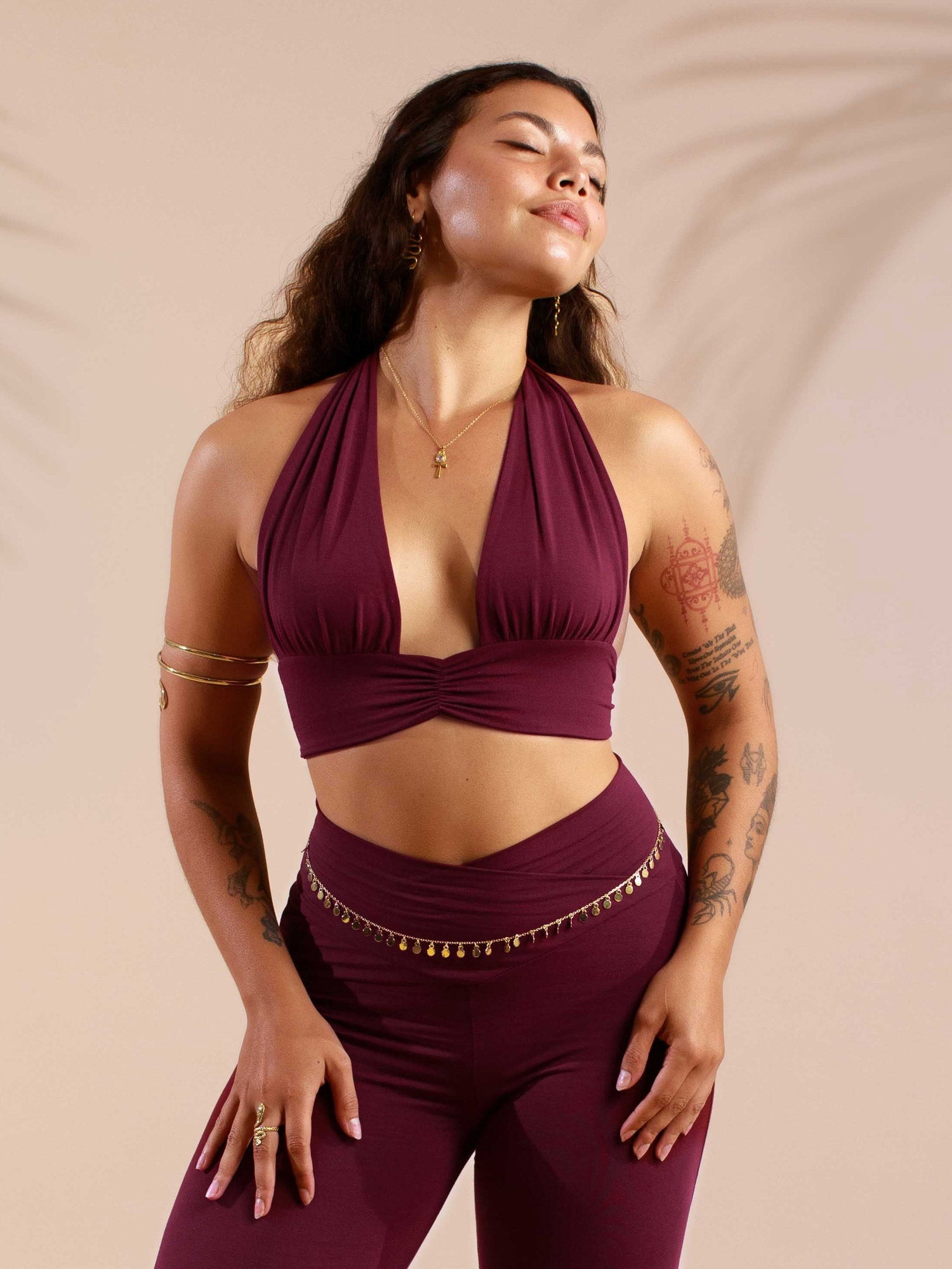 Celeste Top - Cherry Stone | Halter Wrap Top with Adjustable Ties