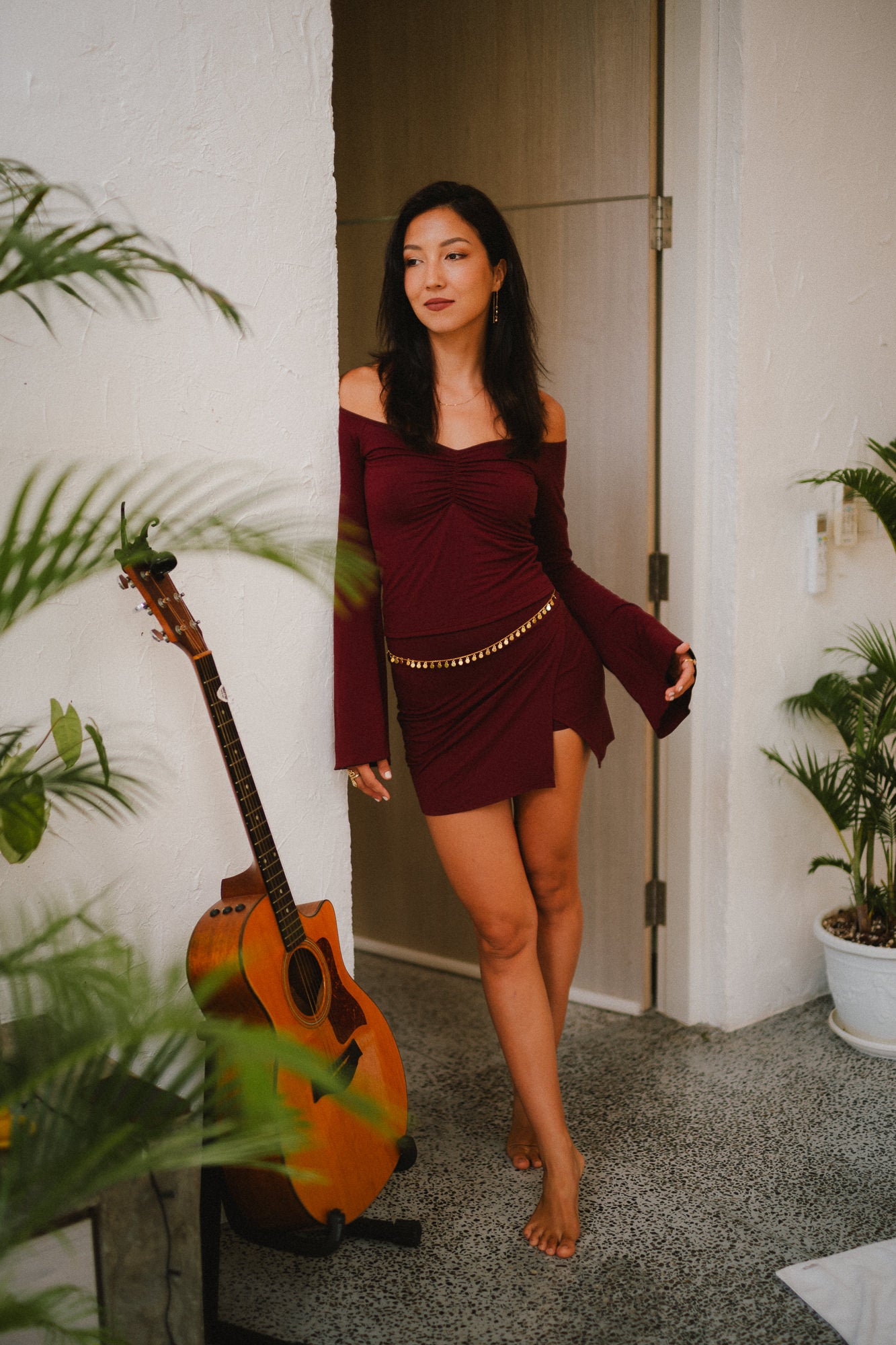 Long Persephone Top - Cherry Stone