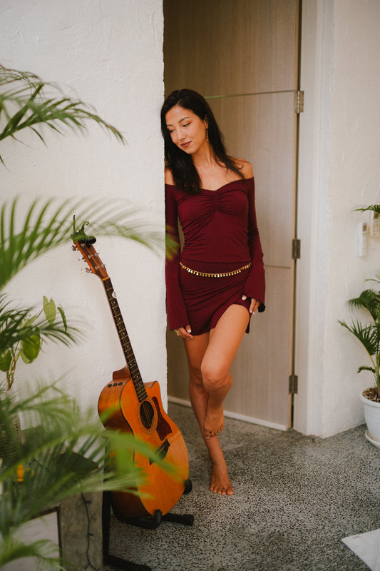 Long Persephone Top - Cherry Stone