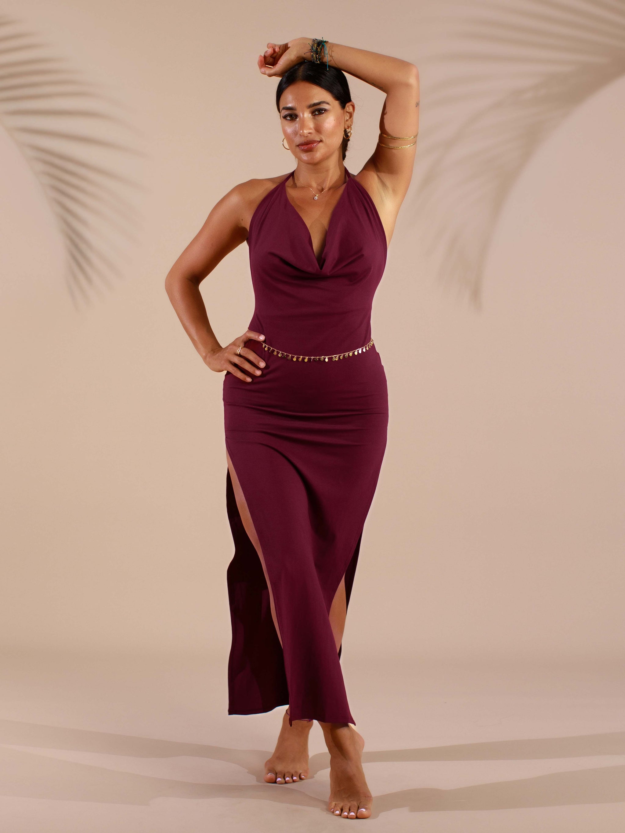 Lexi Dress - Cherry Stone | Elegant Cowl Neck Halter Dress Lexi Dress - Cherry Stone | Elegant Cowl Neck Halter Dress