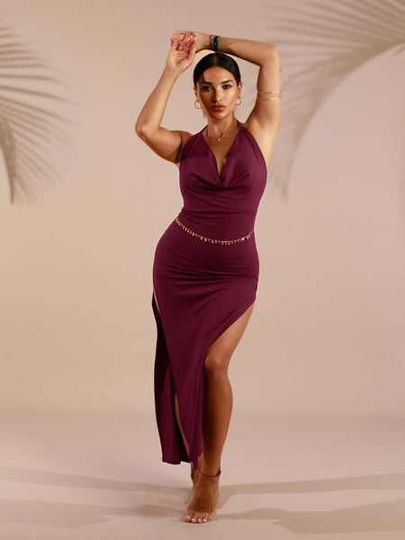 Lexi Dress - Cherry Stone | Elegant Cowl Neck Halter Dress
