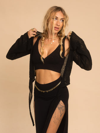 Olivia Knit Top (4-Way) - Black Onyx | Hand-Knitted Wrap Top
