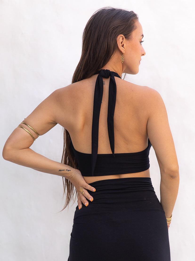 OHGA velor tops ブラック Gaia Top | Soft and Comfortable Halter Wrap Top | Royal Codes