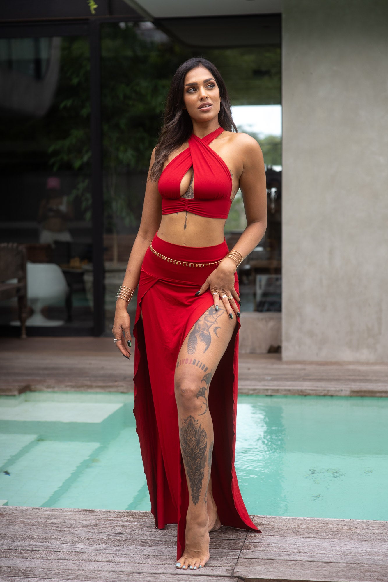 Cleopatra Slit Skirt - Crimson Red